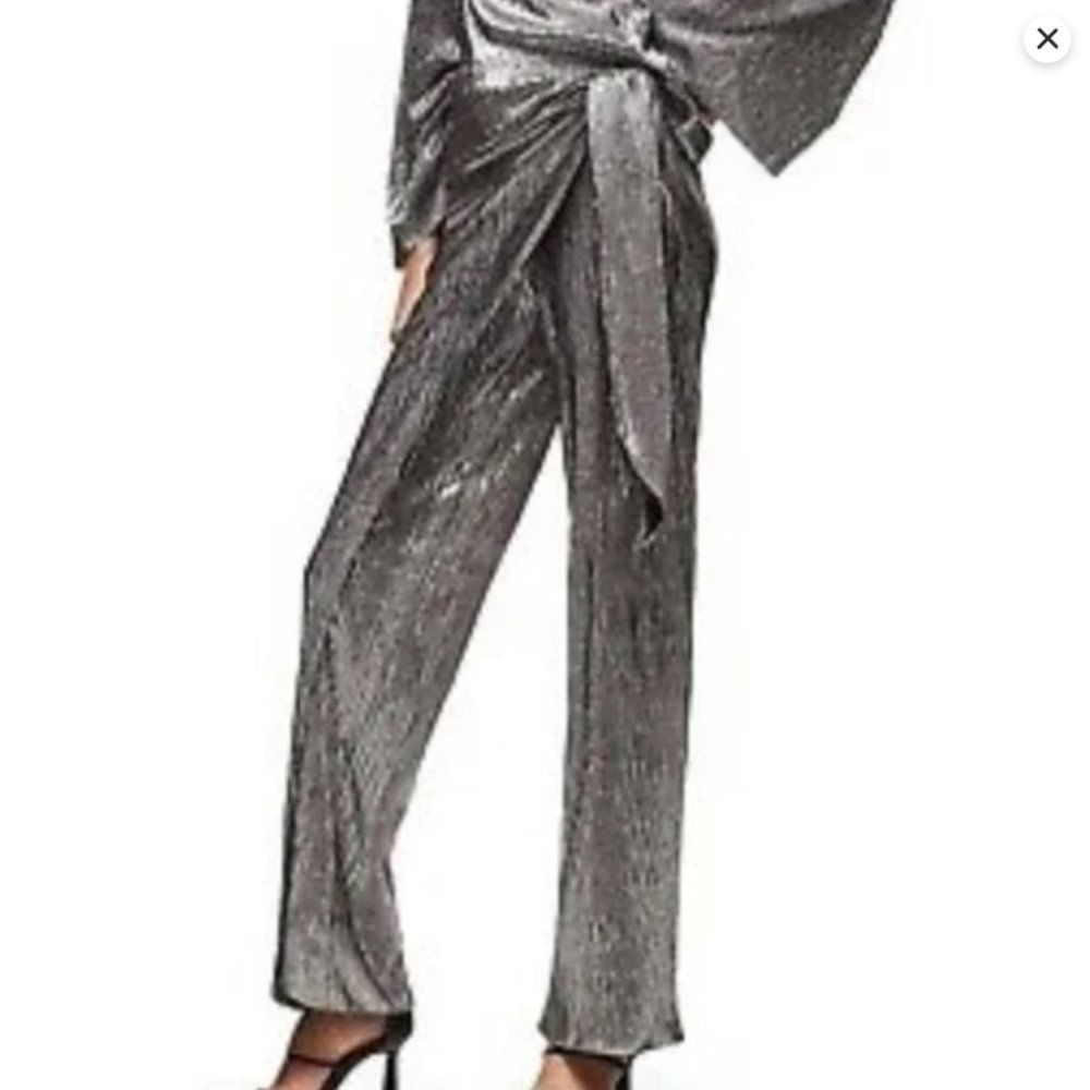 ZARA Wrap Pants Silver Metallic Glitter Small